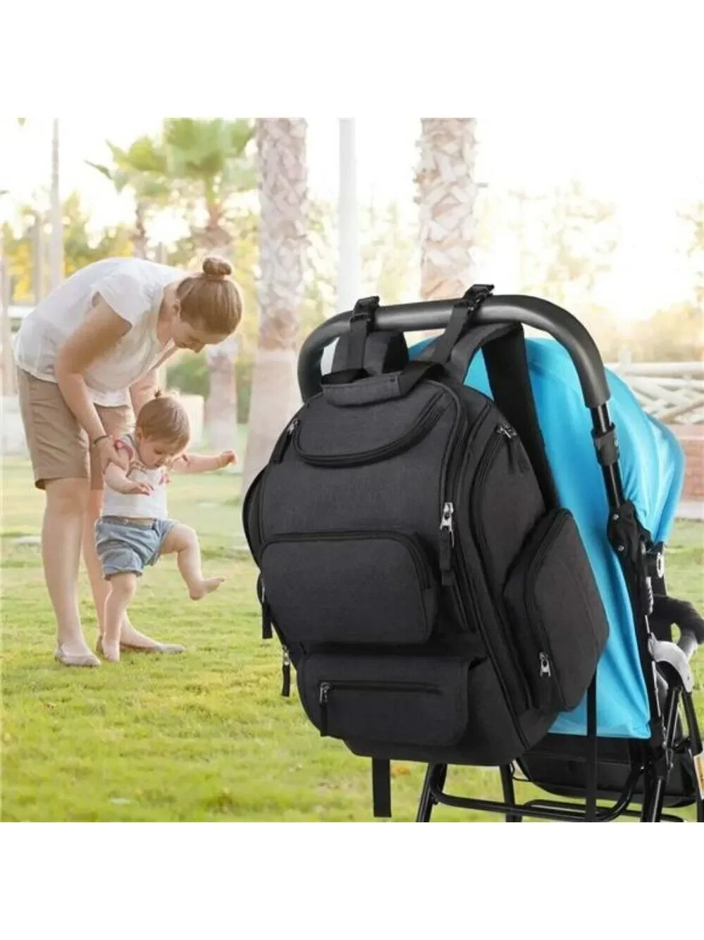 Black Diaper Bag Backpack for Men Women Travel Baby Bag with Insulated Pockets
